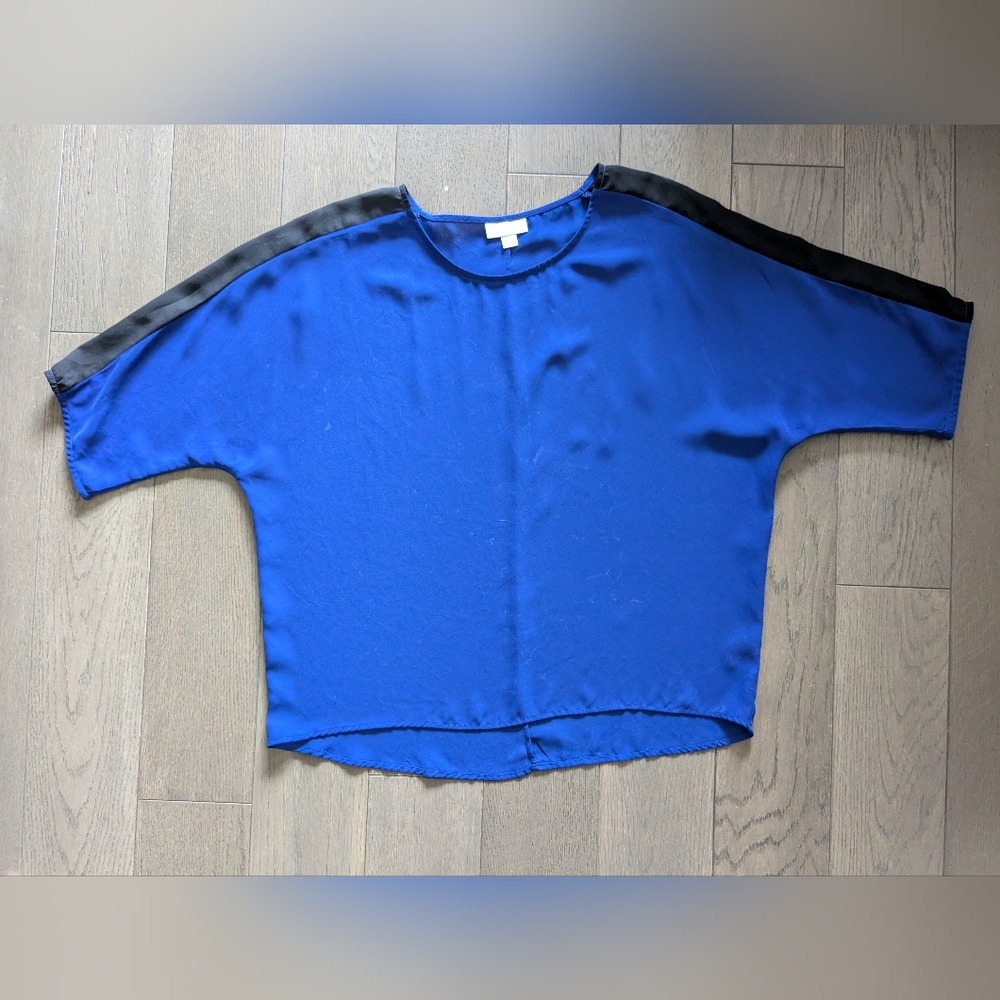 EUC New York & Company Dark Cobalt/ Black 3/4 Sleeve Blouse, WS - Picture 5 of 5